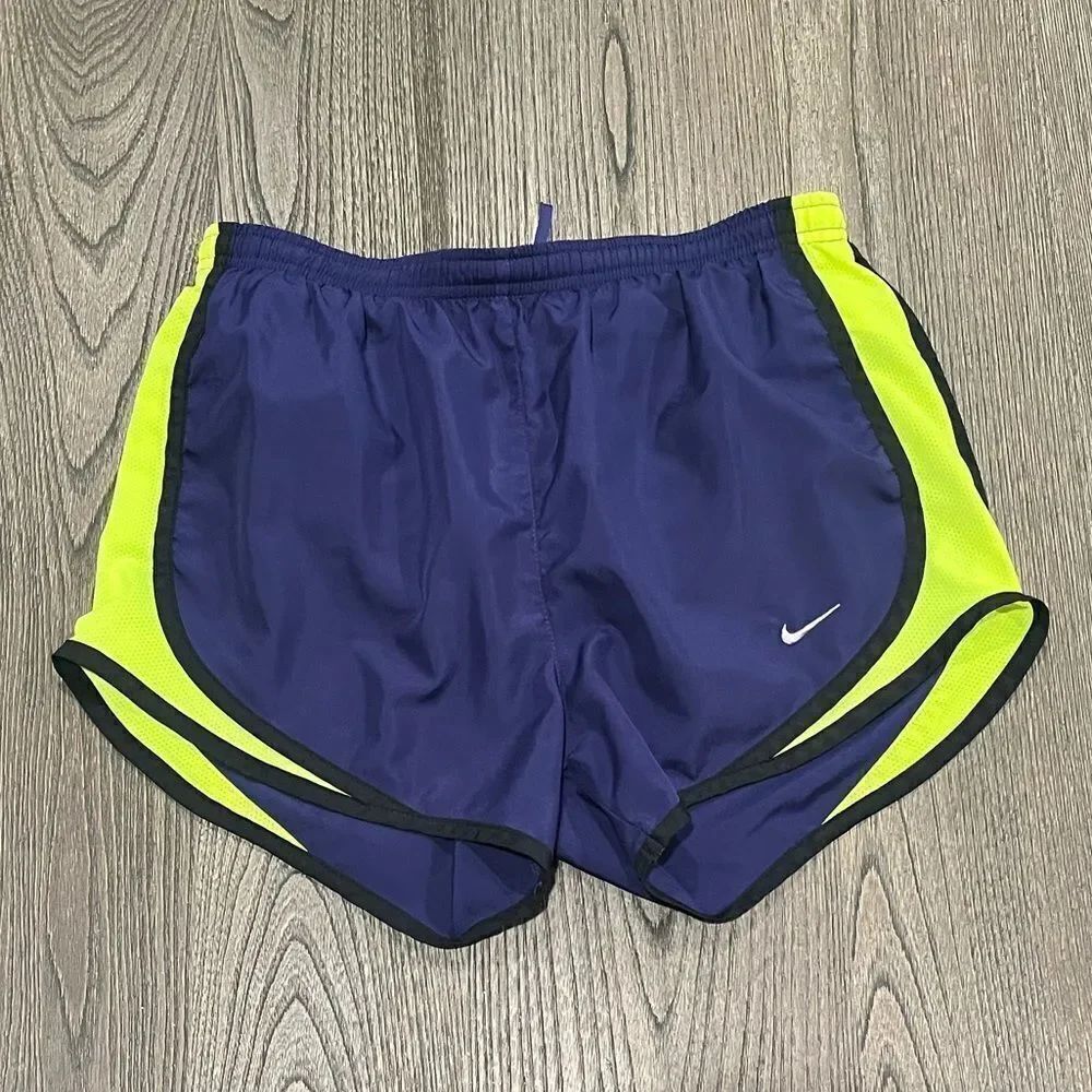 Nike Womens Navy Blue Yellow Elastic Waist Dri-FIT Track Shorts Size XS